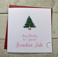 Personalised Wooden Christmas Tree Card - Handglittered Green sparkly tree (any relation)