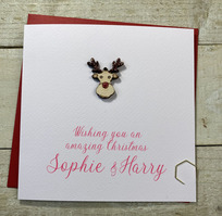 Personalised Wooden Christmas Reindeer Card - Handglittered & Sparkly  (any relation)
