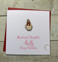 Personalised Wooden Christmas Penguin Card - Handglittered & Sparkly  (any relation)