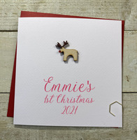 Personalised Wooden Christmas side Deer Card - Handglittered & Sparkly  (any relation)