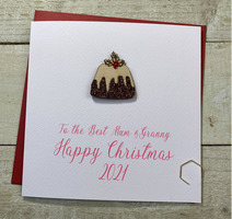 Personalised Wooden Christmas Figgy Pudding Card - Handglittered & Sparkly  (any relation)