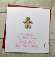 Personalised Wooden Christmas Gingerbread Man Card - Handglittered & Sparkly  (any relation)