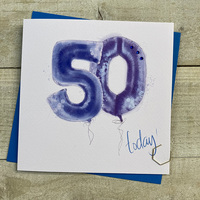 AGE 50 -BLUE HELIUM BALLOON CARD (HB50)