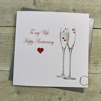 Wife Anniversary Flutes & Red hearts Card (VN162)