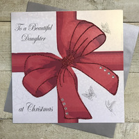 Daughter Christmas Red Glittery Bow  - Large Card (XC13)