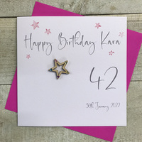 PERSONALISED PINK & WOODEN STAR CARD (ANY AGE) (P22-2)