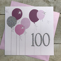 100th Birthday Card, Balloons, Sparkly Number  (BAL100)