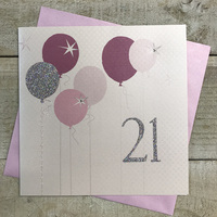 21st Birthday Card, Balloons, Sparkly Number (BAL21)