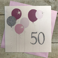 50th Birthday Card, Balloons, Sparkly Number  (BAL50)