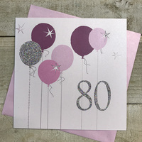 80th Birthday Card, Balloons, Sparkly Number (BAL80)