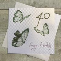 40th Birthday Card, Green Butterflies  (GBA40)