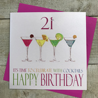 21st Birthday Card, Cocktails, Sparkly Neon Cocktail Glasses  (NCA21)