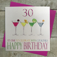30th Birthday Card, Cocktails, Sparkly Neon Cocktail Glasses  (NCA30)