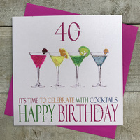 40th Birthday Card, Cocktails, Sparkly Neon Cocktail Glasses  (NCA40)