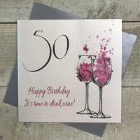 50th Birthday Card, Wine Glasses, Red, Time to Drink Wine!  (SPA50)