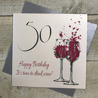 50th Birthday Card, Wine Glasses, Red, Time to Drink Wine!  (SPA50-D)