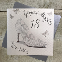 Daughter 18th Birthday Card, Silver Sparkly Shoe  (SSA18D) (XSSA18D)