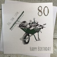 80th Birthday Card, Wheelbarrow & Tools (EW80) (XEW80)