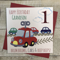 Grandson 1st Birthday Card, Toy Car, Brum, Beeps (G82-1GS)