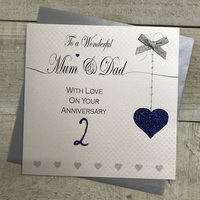 To a Wonderful Mum & Dad, 2nd Anniversary, Hanging Heart (LL60-2)