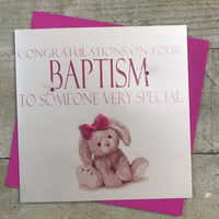 Christening Card -  Girl, Sparkly Pink Bunny (N205P)
