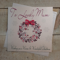 To Lovely Mum Handmade Christmas Card - Pink Wreath (CB11)