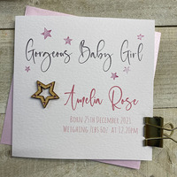 PINK WOODEN STAR - PERSONALISED BABY GIRL  (P22-30)