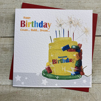 BUILDING BRICKS CAKE  - BIRTHDAY CARD (R202)