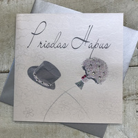 Priodas Hapus, Handmade Welsh Wedding Card (Top Hat & Bouquet) (W-WB2)