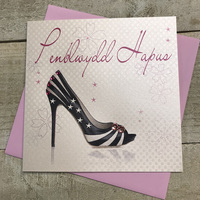 Penblwyydd Hapus, Handmade Welsh Birthday Card (High Heel Shoe) (W-WB70)