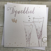 Dyweddiad Champagne Flutes Welsh Engagement Card, Handmade (WE-B121)