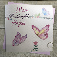 Mam Penblwydd Hapus Butterflies Welsh Birthday Card, (WLL243)