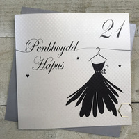 Penblwydd Hapus 21 Black Dress Welsh Birthday Card (WLLD21)