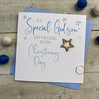 GODSON - CHRISTENING CARD - WOODEN STAR (S150-GODS)