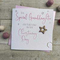 GRANDDAUGHTER - CHRISTENING CARD - WOODEN STAR (S150-GD)