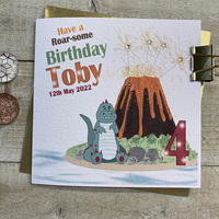 PERSONALISED -  DINOSAUR & VOLCANO - ANY AGE/RELATION (P22-57)