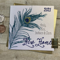 PERSONALISED -  NEW HOME GLITTERED PEACOCK FEATHER (P16-6H)