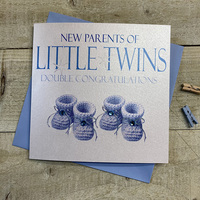 NEW PARENTS OF TWINS BOOTIES CARD - BLUE (N224-P)