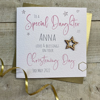 PERSONALISED DAUGHTER CHRISTENING WOODEN STAR CARD (P22-72-D)