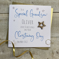 PERSONALISED GRANDSON CHRISTENING WOODEN STAR CARD (P22-72-GS)