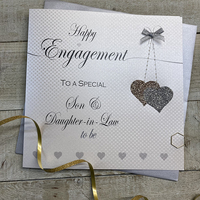 LARGE SON & DAUGHTER IN LAW TO BE ENGAGEMENT CARD - HANGING HEARTS (XLL73-E-SD)