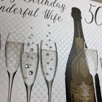 WIFE AGE 50 - BOTTLE OF CHAMPS & GLASSES (VN156-W50)