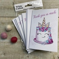 NOTELETS- THANK YOU PACK OF 6 -UNICORN CAKE (N95-101)