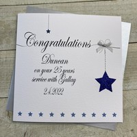 PERSONALISED RETIREMENT CARD - BLUE HANGING STAR (P22-88)