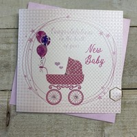 NEW BABY - PINK GINGHAM PRAM (B286)
