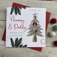 MUMMY & DADDY GREE TREE & 2 ROBINS  - CHRISTMAS CARD (C22-38)