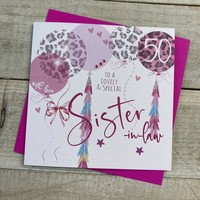 SISTER IN LAW AGE 50 - LEOPARD PRINT BALLOONS CARD (S272-SIL50)