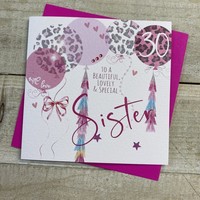 SISTER AGE 30 - LEOPARD PRINT BALLOONS CARD (S272-S30)