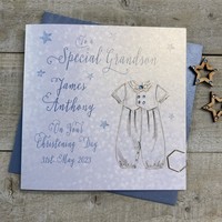 PERSONALISED GRANDSON CHRISTENING BLUE LITTLE CLOTHES (P22-100-GS)