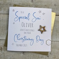 PERSONALISED SON CHRISTENING WOODEN STAR CARD (P22-72-S)